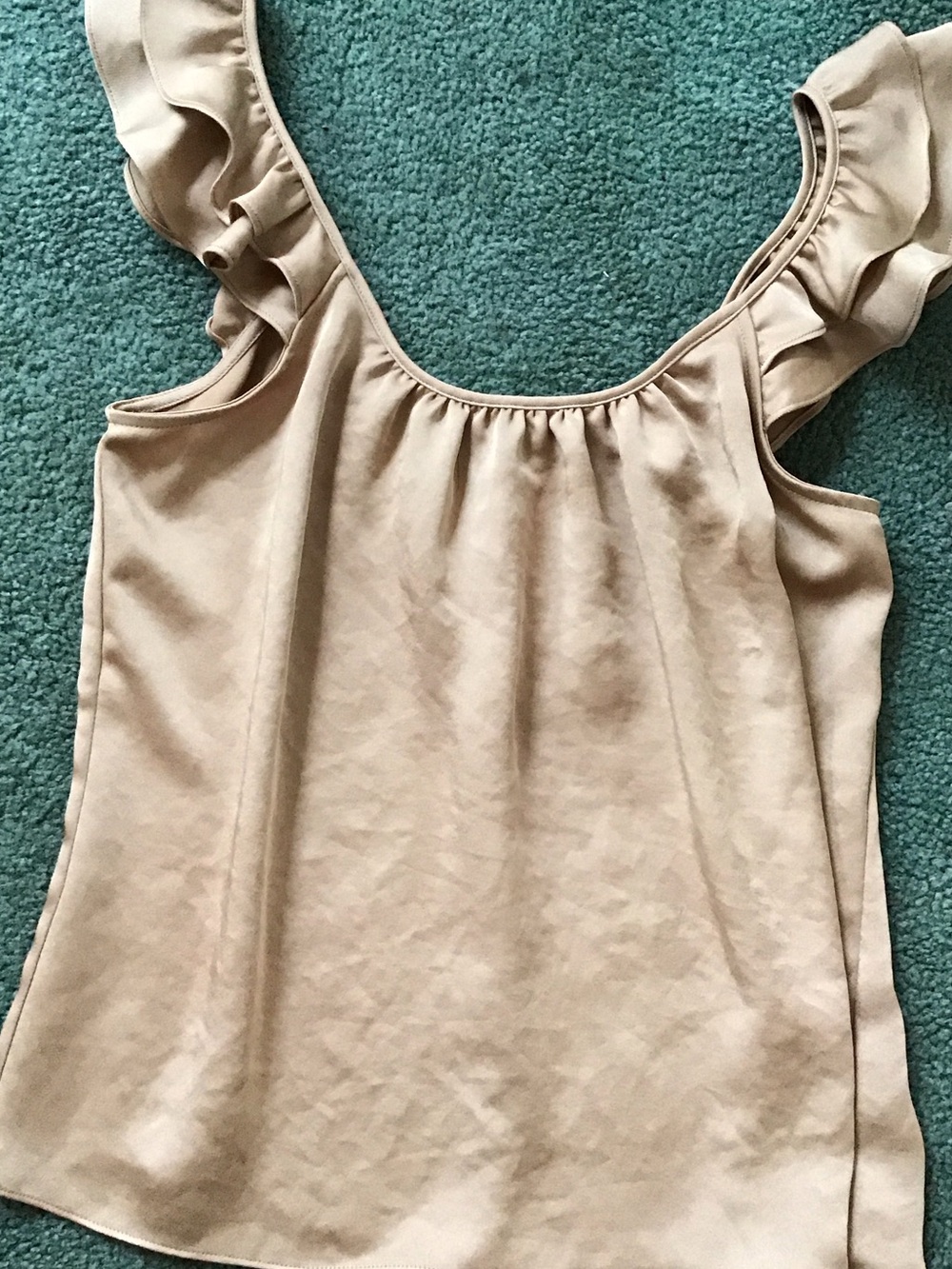 DREW Beige Ruffle Strap Top